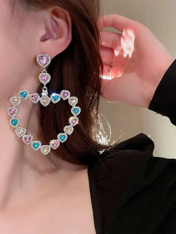 Rhinestone Heart Decor Earrings BG6 MULTICOLOR / RED/ YELLOW