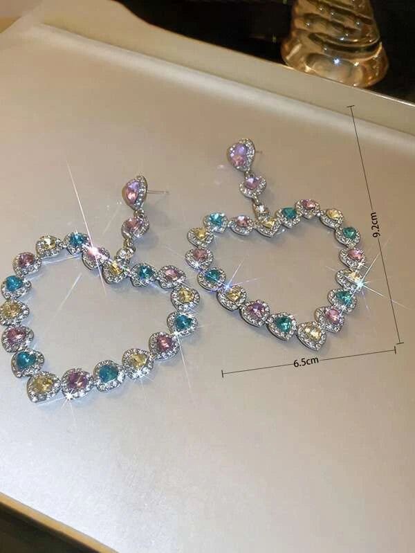 Rhinestone Heart Decor Earrings BG6 MULTICOLOR / RED/ YELLOW