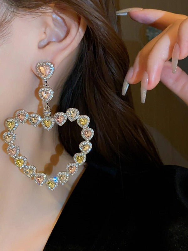 Rhinestone Heart Decor Earrings BG6 MULTICOLOR / RED/ YELLOW