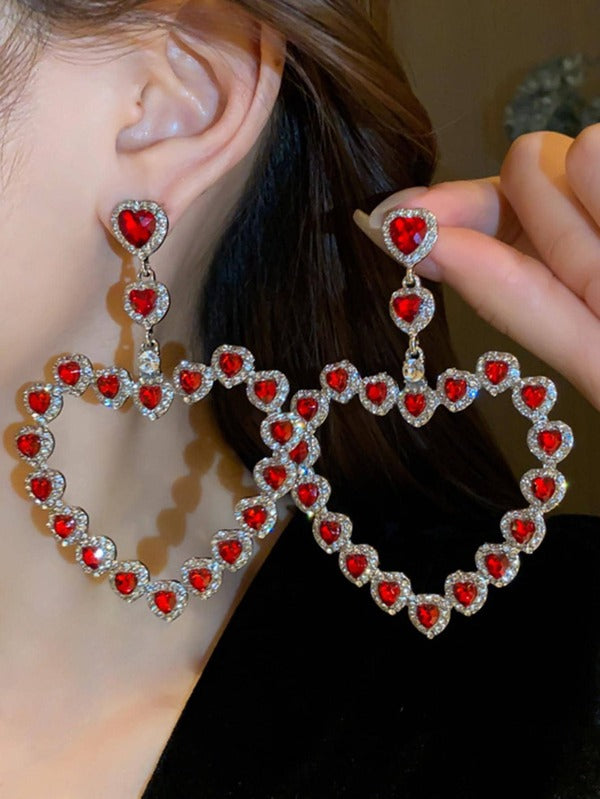 Rhinestone Heart Decor Earrings BG6 MULTICOLOR / RED/ YELLOW