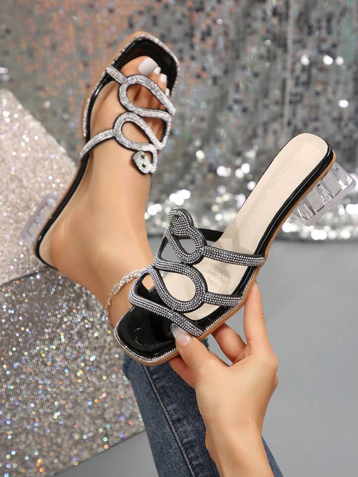 Women New Fashionable Snake Shaped Heeled Sandal with Rhinestone