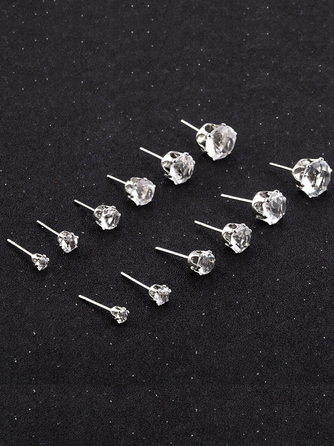 Rhinestone Detail Stud Earring Set 6pairs
