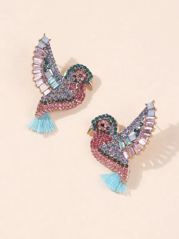 Rhinestone Bird Design Stud Fülbevaló vgf