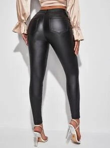 High Stretch Leather Look Skinny Jeans