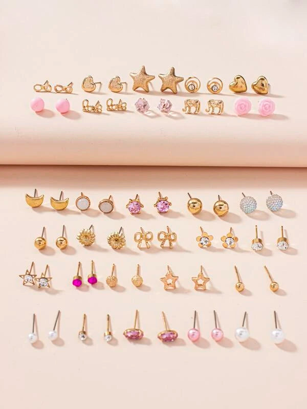 30pairs Faux Pearl & Rhinestone Decor Earrings