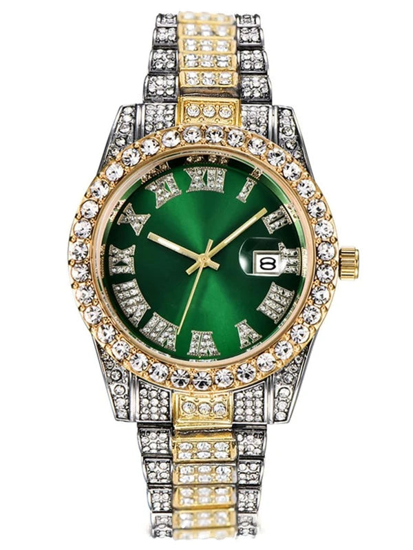 Men Rhinestone Decor Date Quartz Watch
