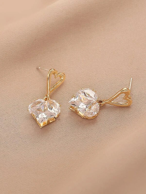 Cubic Zirconia Heart Drop Earrings