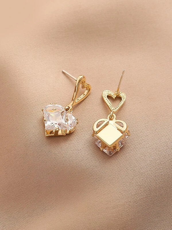 Cubic Zirconia Heart Drop Earrings