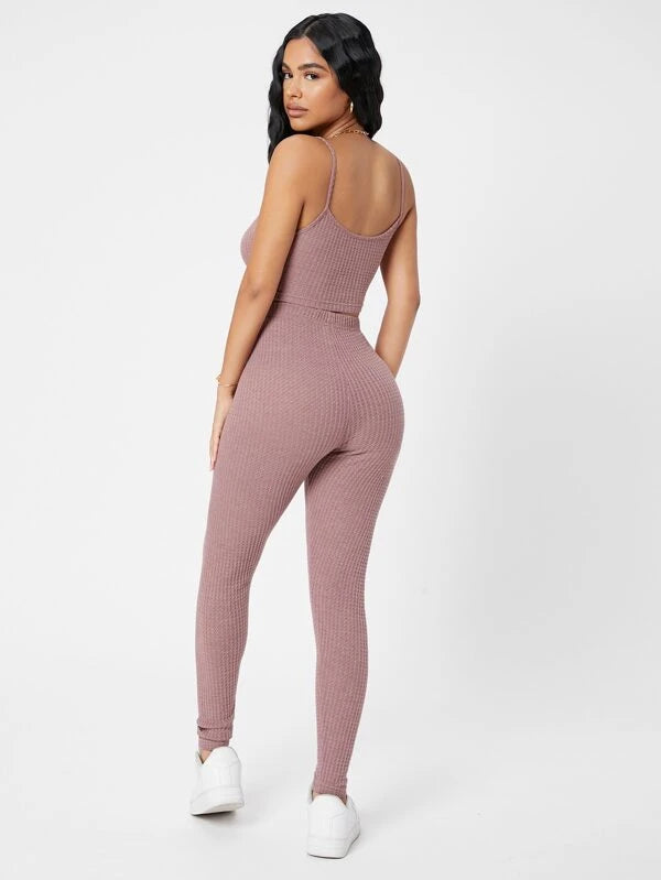 PETITE gofri kötött Cami felső és leggings szett