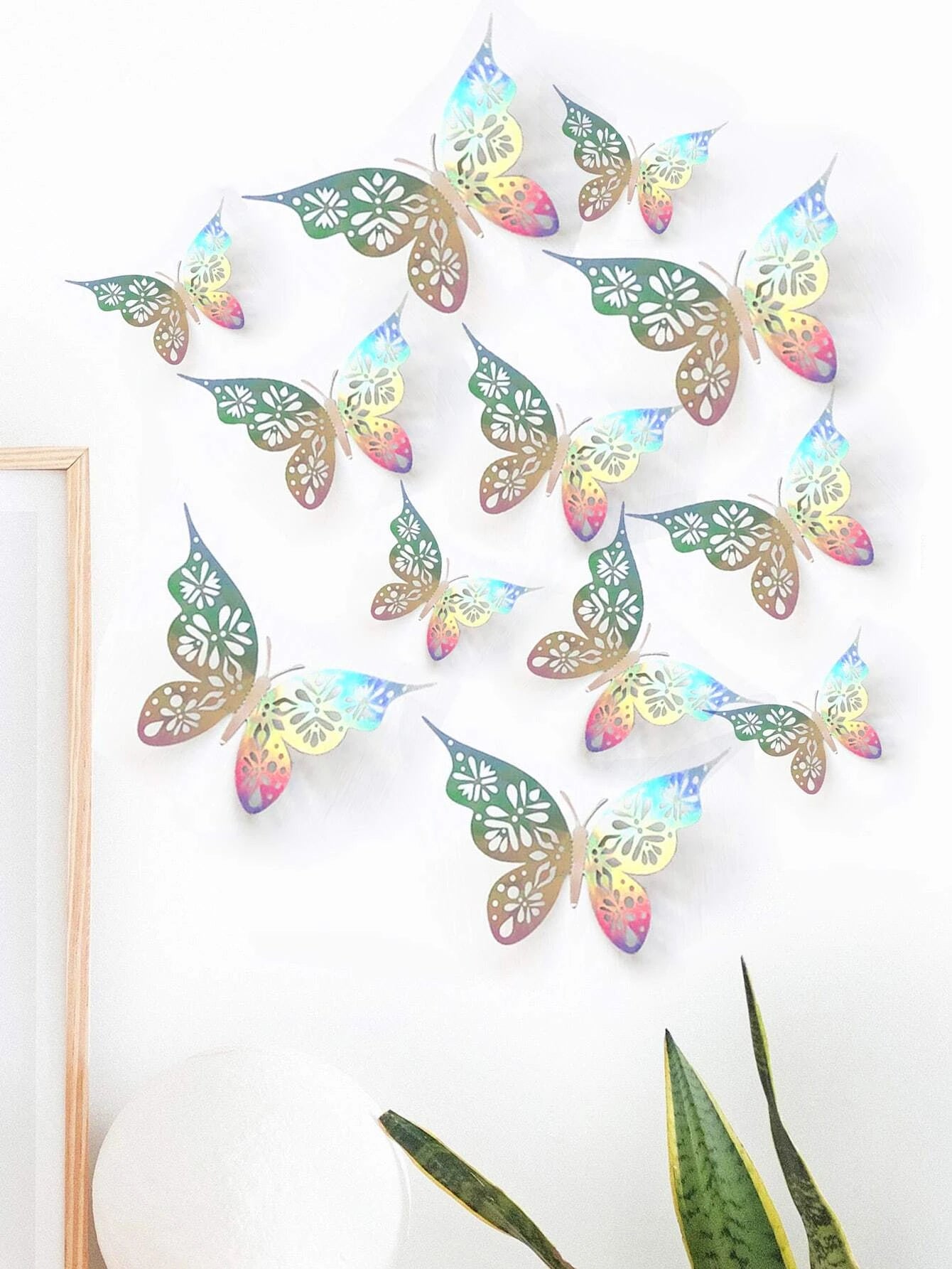 12pcs 3D Butterfly Wall Sticker, Hollow Metallic Simulation Paper Butterfly Sticker For Home Decor