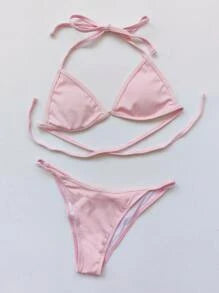 4pack Rib Triangle Bikini Swimsuit & Cover Up Set