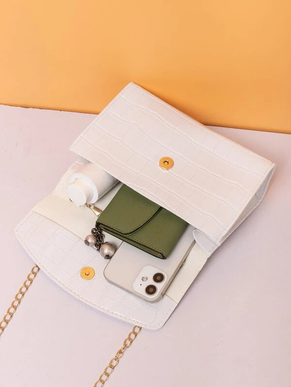 Mini Fuzzy Croc Embossed Flap Square Bag