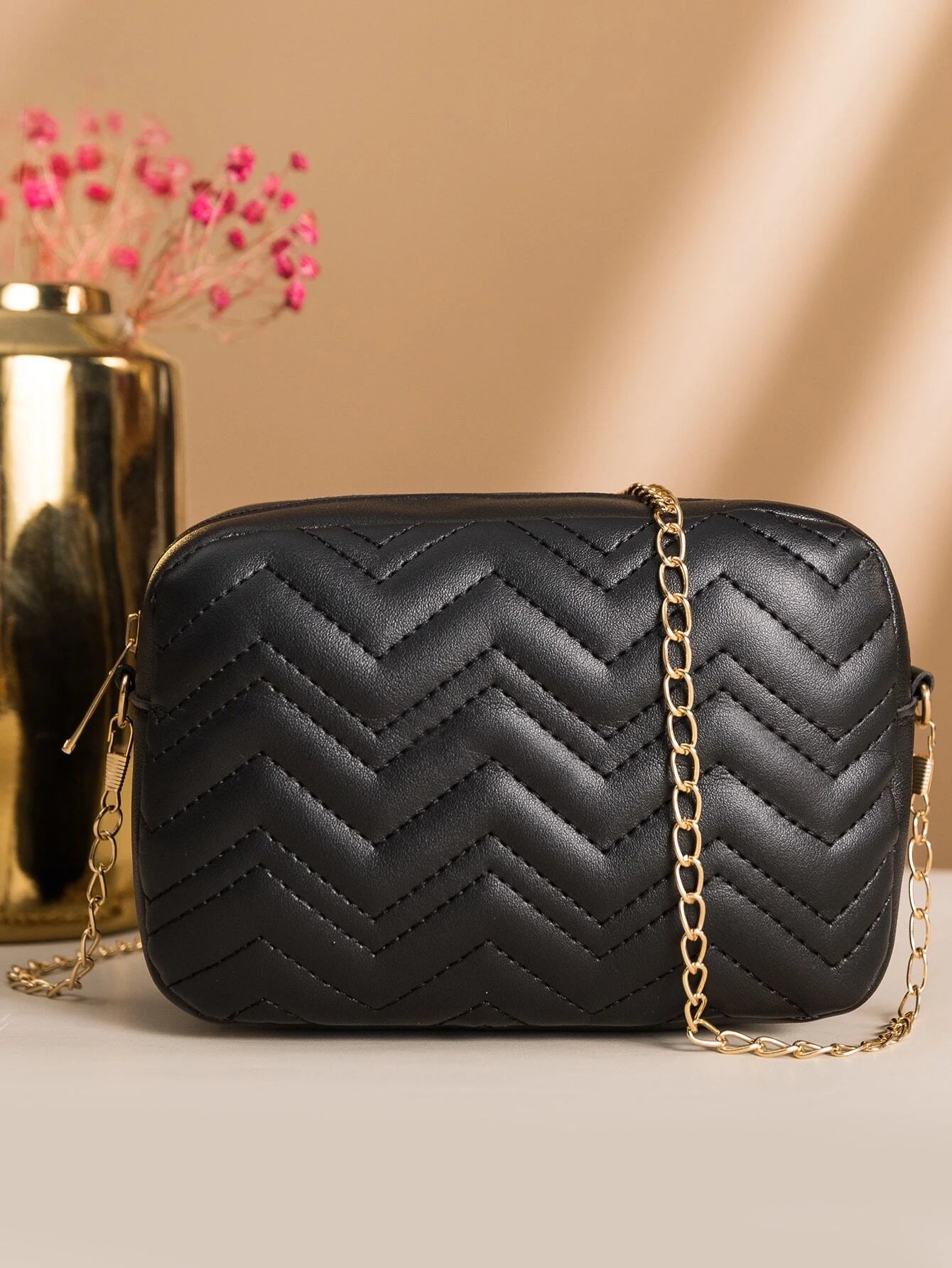 Mini Chevron Chain Crossbody Bag