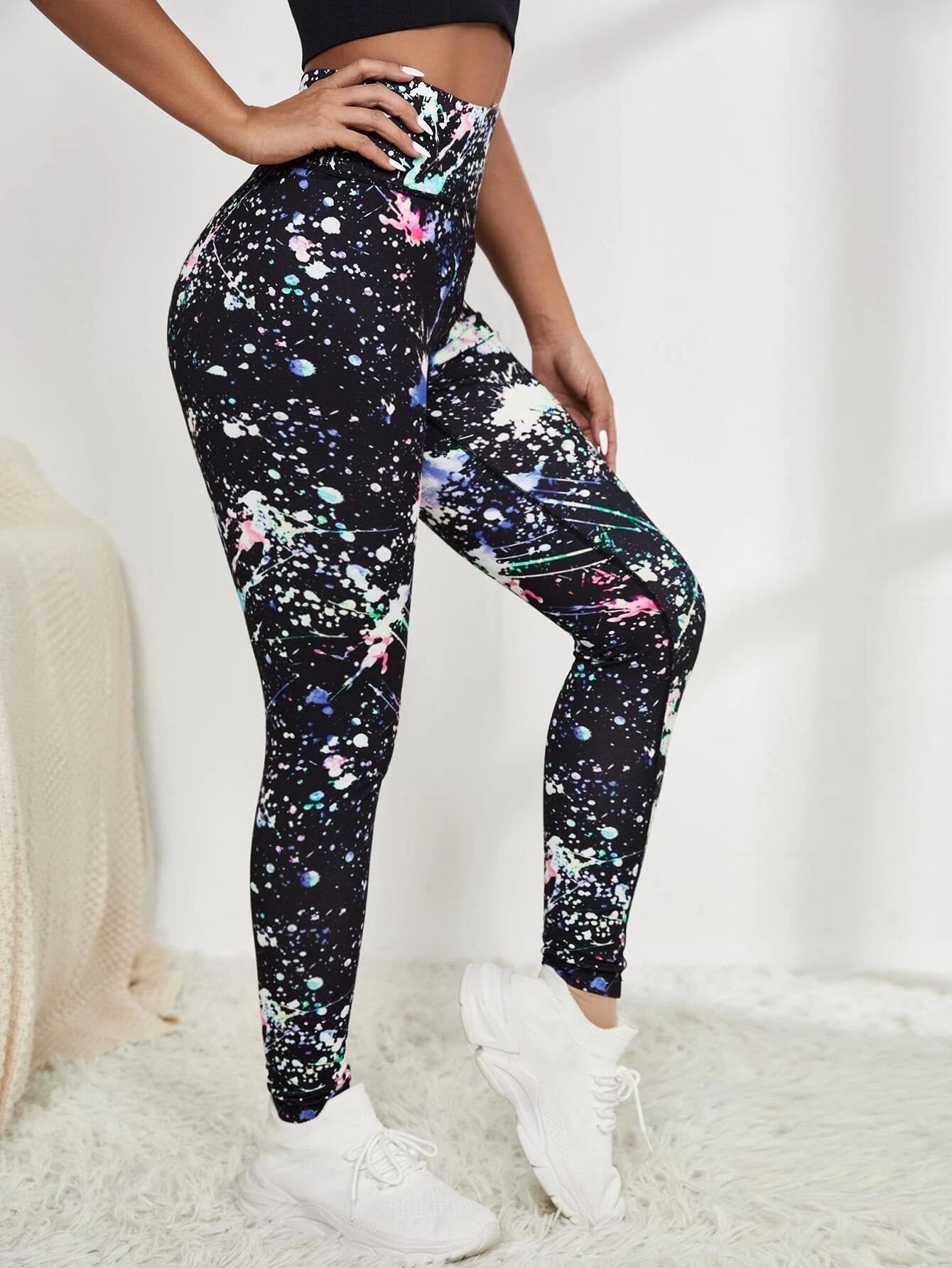 Wide Band Waist Graphic Pattern Sports Leggings