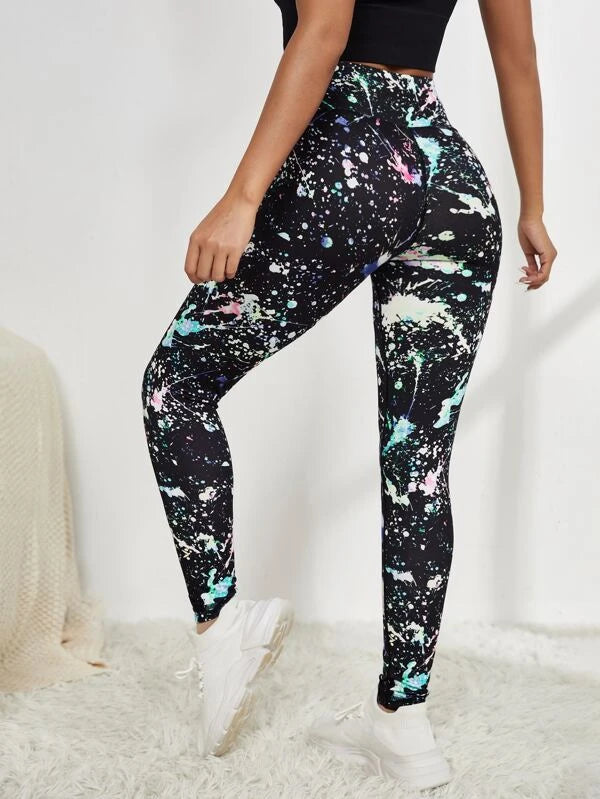 Wide Band Waist Graphic Pattern Sports Leggings