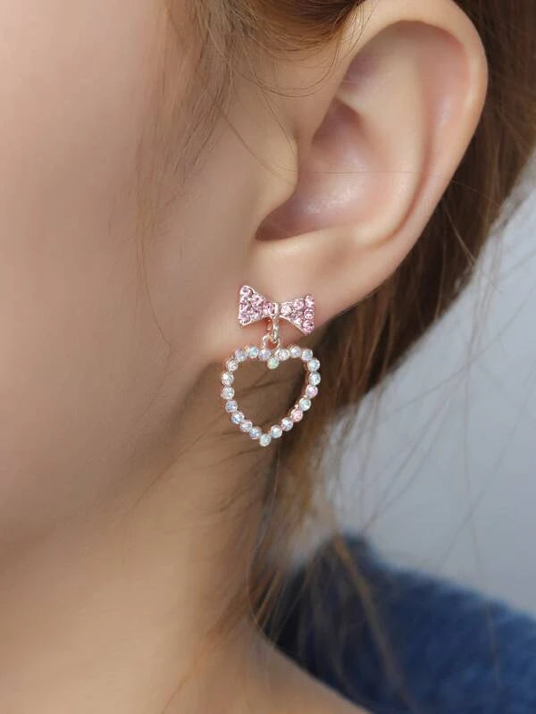 Heart & Bow Decor Drop Earrings