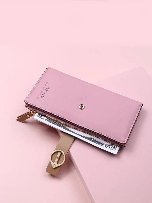 Letter Graphic Metal Decor Long Wallet