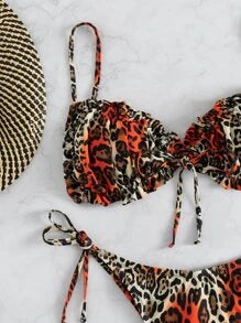Leopard Frill Trim bikini fürdőruha