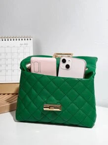 Quilted Pattern Flap Chain Square Bag