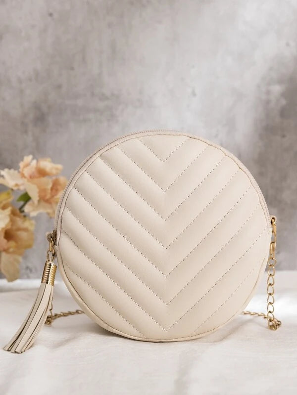 Mini Minimalist Quilted Tassel Decor Chain Circle Bag