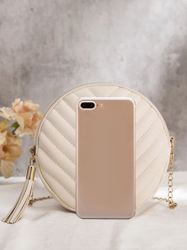 Mini Minimalist Quilted Tassel Decor Chain Circle Bag