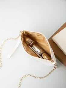Quilted Metal Floral Decor Chain Square Bag