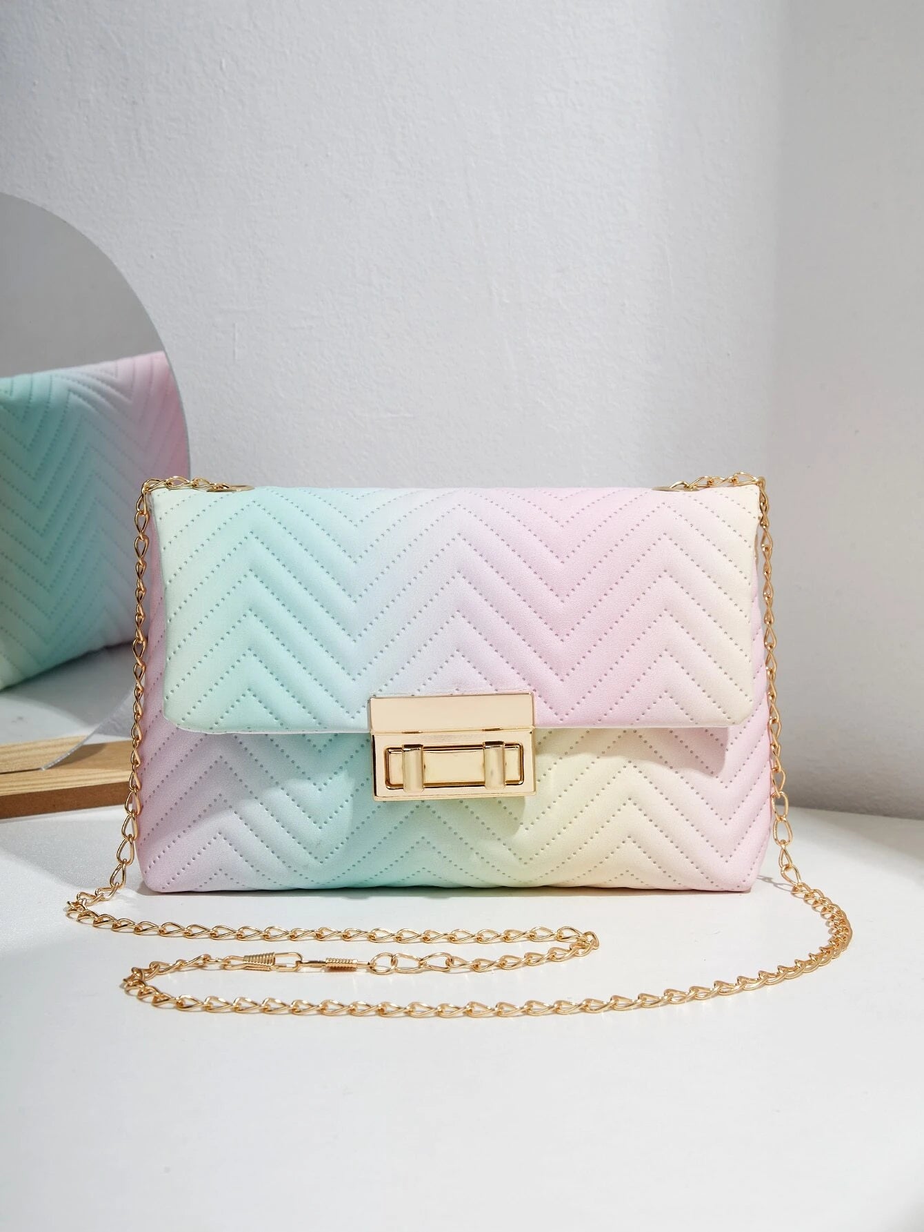 Ombre Chevron Chain Flap Square Bag