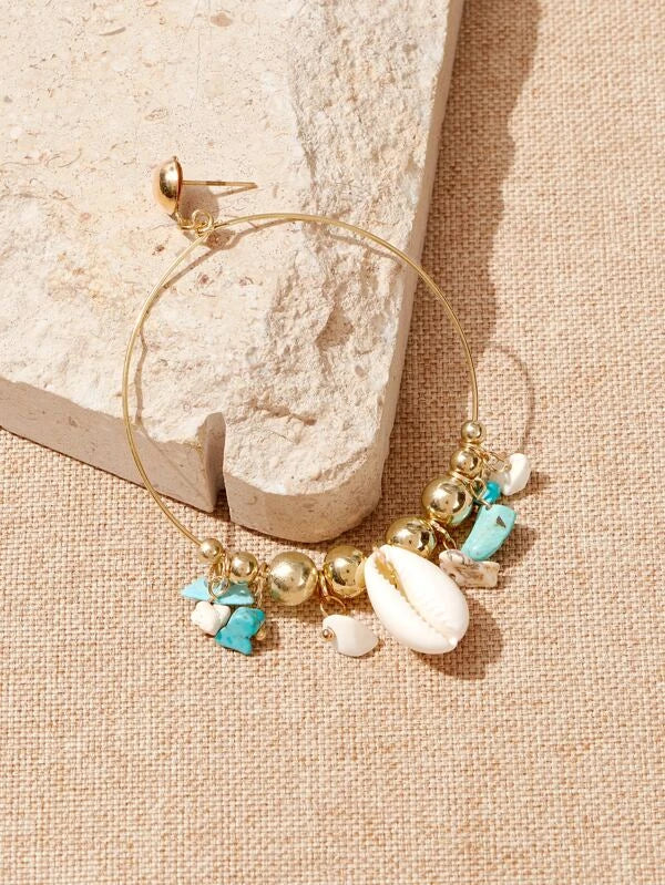 SHEIN VCAY Shell & Turquoise Tassel Drop Earrings