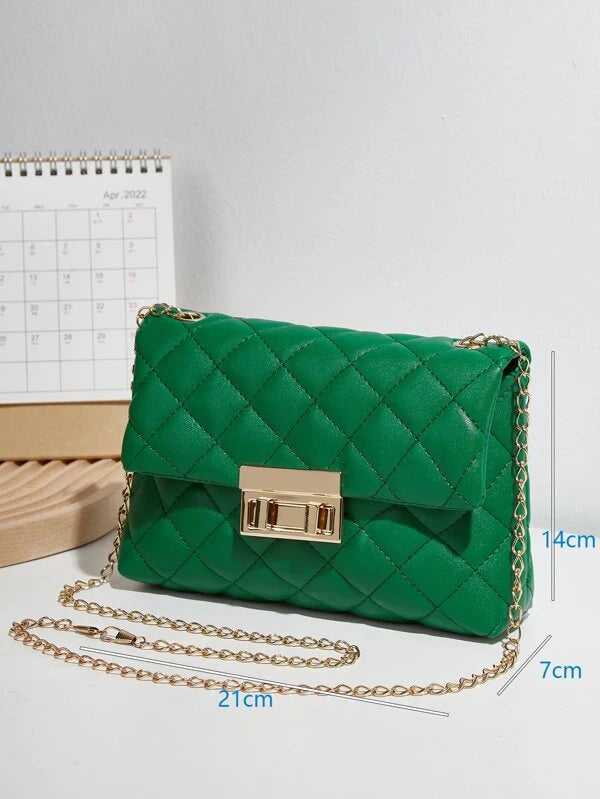 Quilted Pattern Flap Chain Square Bag