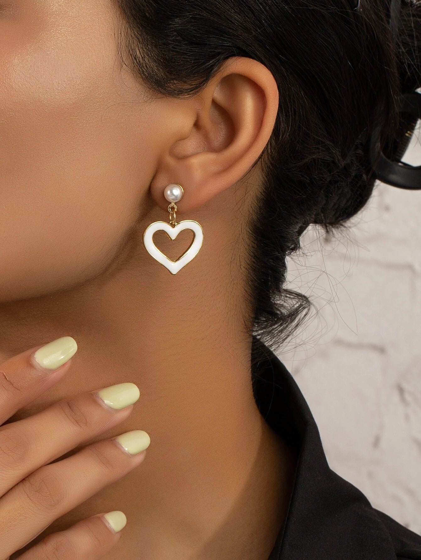 Faux Pearl Decor Heart Drop Earrings