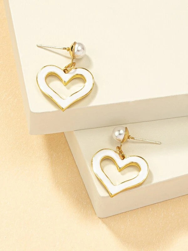 Faux Pearl Decor Heart Drop Earrings