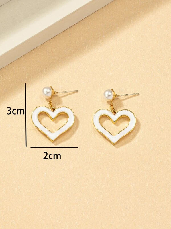 Faux Pearl Decor Heart Drop Earrings