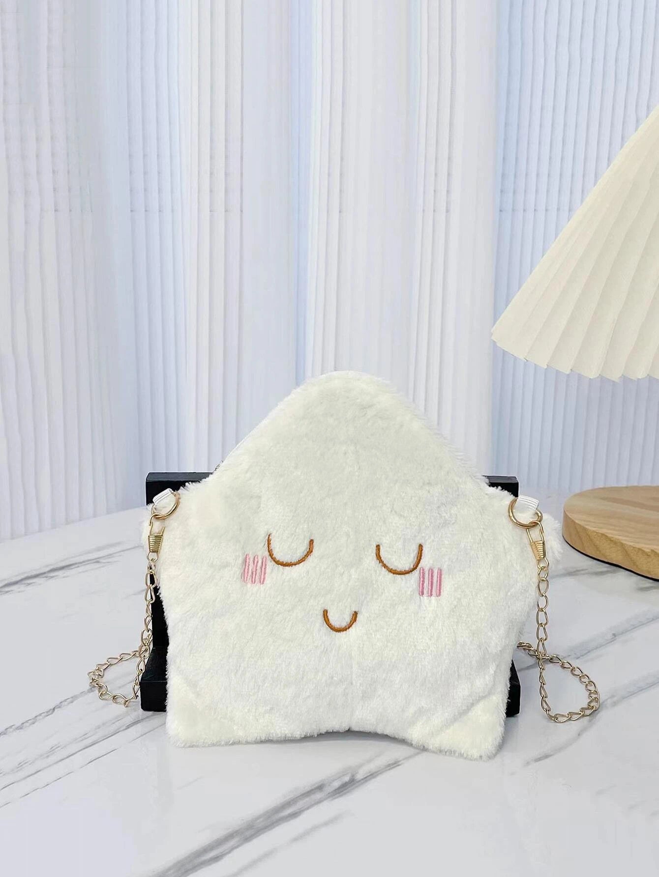 Embroidered Detail Star Design Fuzzy Chain Novelty Bag