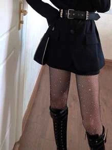 Rhinestone Decor Fishnet Tights
