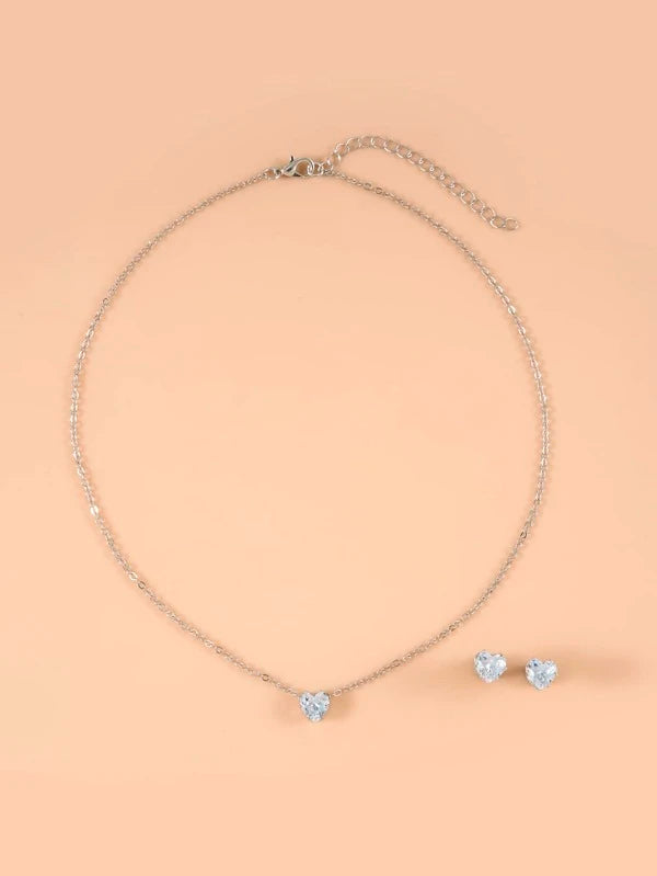 3pcs Cubic Zirconia Heart Decor Jewelry Set