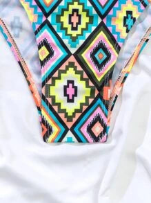 Geo Print Halter Push Up Bikini fürdőruha