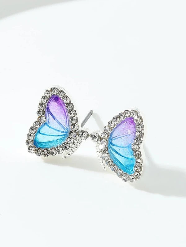 Rhinestone Decor Butterfly Stud Earrings