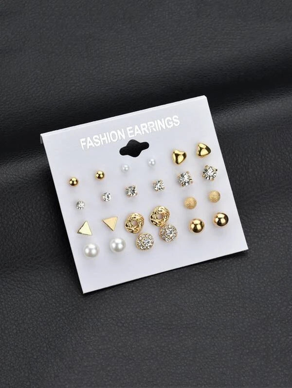 12pairs Faux Pearl & Rhinestone Earrings