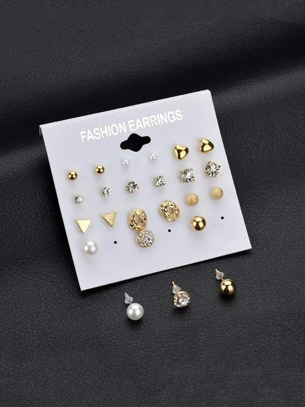 12pairs Faux Pearl & Rhinestone Earrings