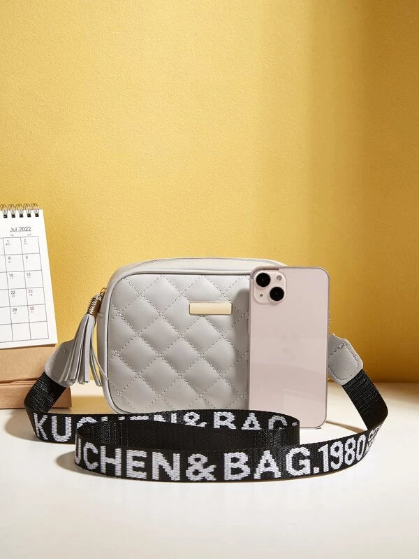 Metal Detail Quilted Tassel Decor Square Bag