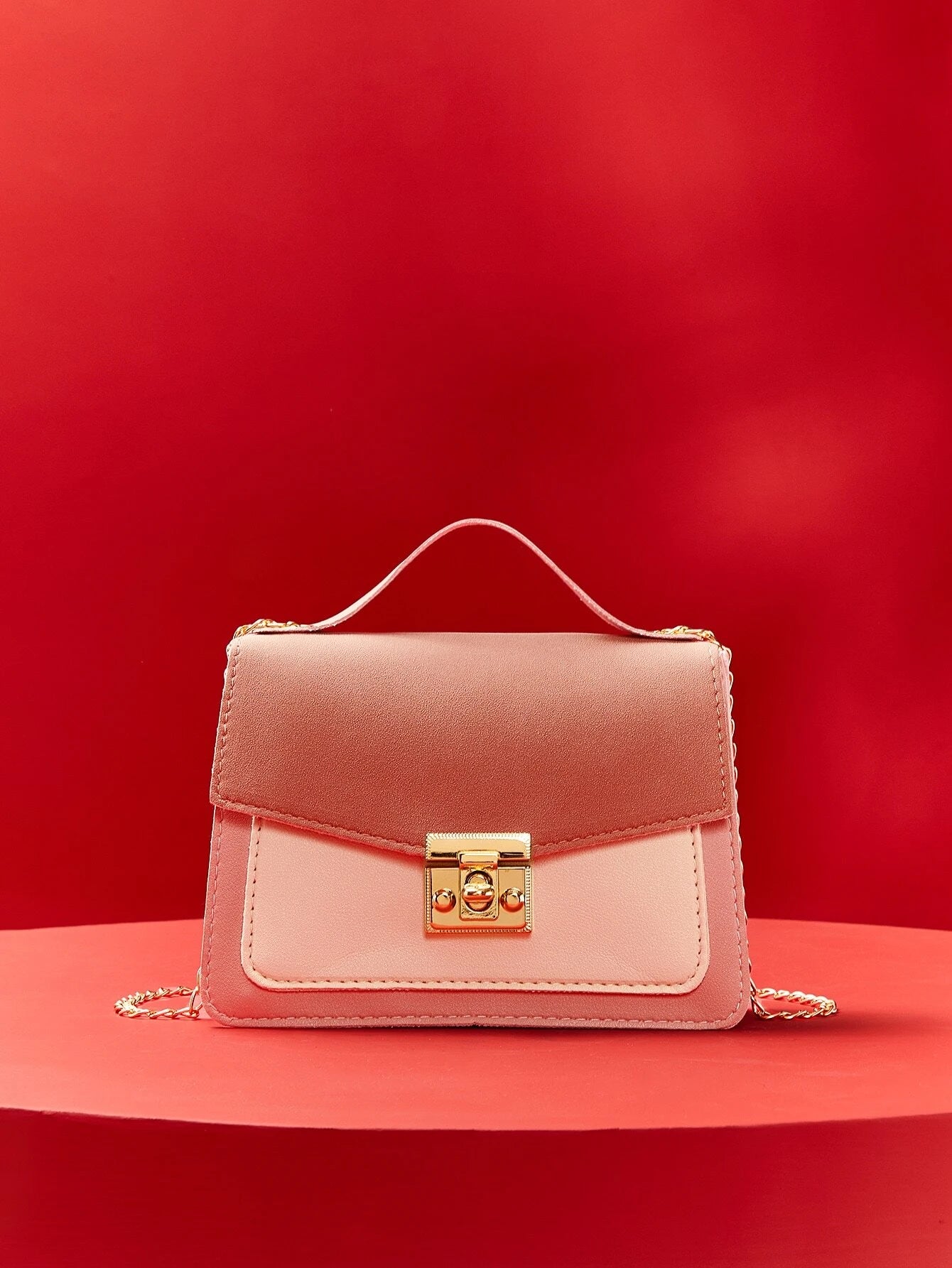 Mini Twist Lock Color Block Flap Chain Satchel Bag