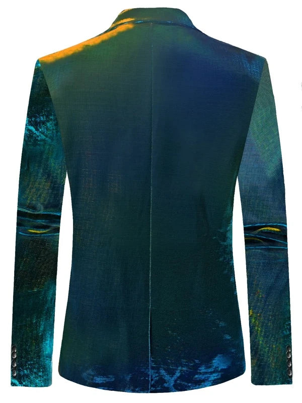 Men Lapel Collar Metallic Single Breasted Blazer