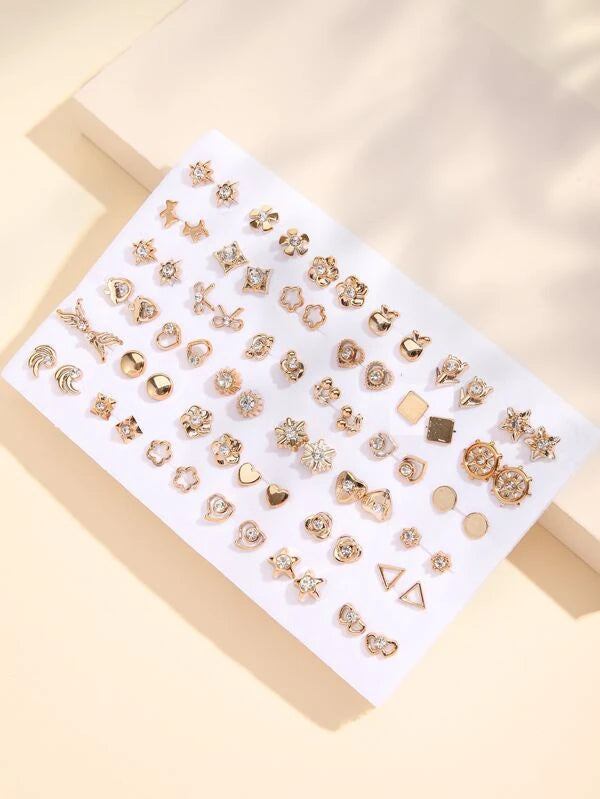 36pairs Random Rhinestone Decor Stud Earrings 77