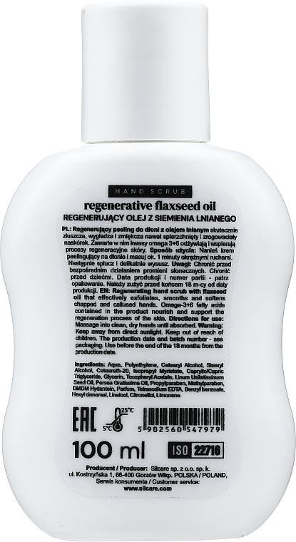 Silcare Hand Scrub Regenerative Flaxseed Oil 100ML Kézbőr hámlasztó - Silcare Hand Scrub Regenerative Flaxseed Oil 100 ml