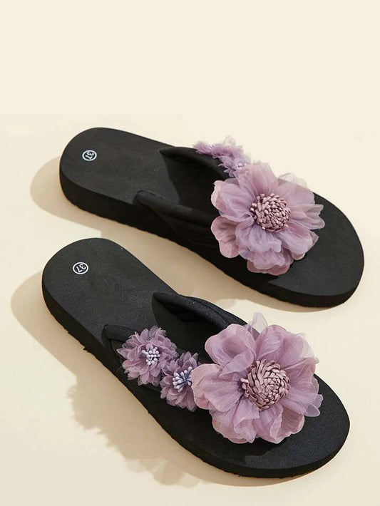 Women's Floral Decor Flip Flops Sandals For Vacation