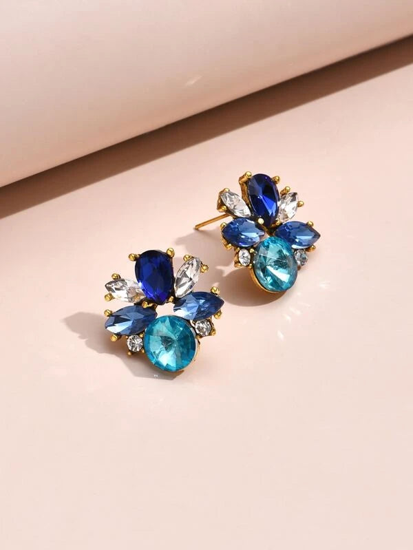 Rhinestone Decor Stud Earrings xd4 in BLUE / PINK Color