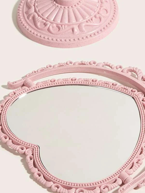 Desktop Mirror, 1pc Vanity Cute Heart Shaped Detachable Double Sided Glass Makeup Mirror For Dresser, Bathroom, Vanity & Countertop