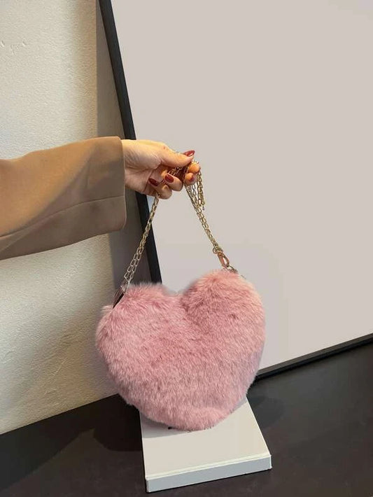 Heart Design Fluffy Novelty Bag as