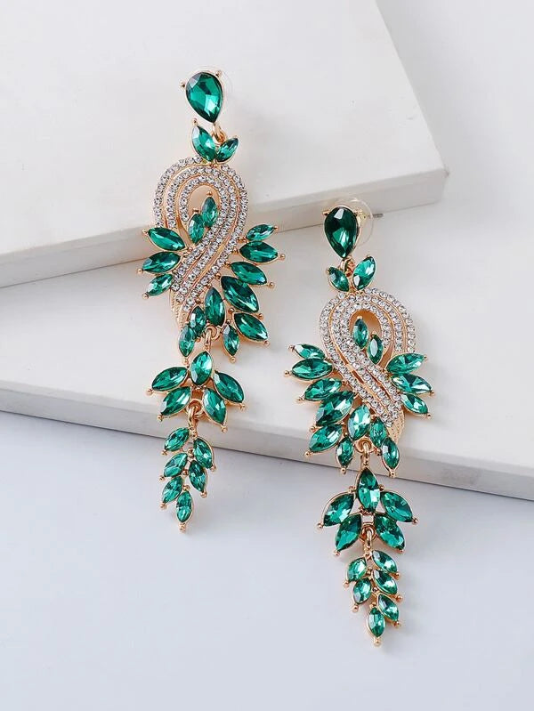 Rhinestone Decor Drop Earrings qwe4 in BLACK / CHAMPAGNE / GREEN Colors