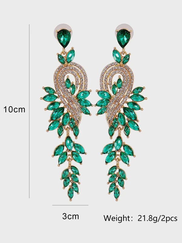 Rhinestone Decor Drop Earrings qwe4 in BLACK / CHAMPAGNE / GREEN Colors